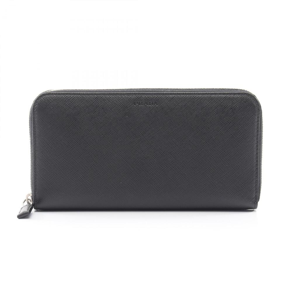 Prada embossed round long wallet Saffiano leather black